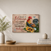 Good Morning This Is God Christian Wall Art, Sunflower Rooster Faith Poster - Format: Stretched Canvas