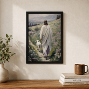 Good Shepherd Jesus Christian Wall Art, Vintage Lamb Cottage Faith Poster - Format: Black Framed Poster