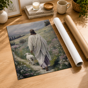 Good Shepherd Jesus Christian Wall Art, Vintage Lamb Cottage Faith Poster - Format: Rolled Canvas