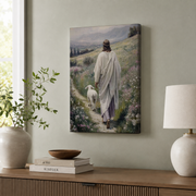 Good Shepherd Jesus Christian Wall Art, Vintage Lamb Cottage Faith Poster - Format: Stretched Canvas