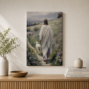 Good Shepherd Jesus Christian Wall Art, Vintage Lamb Cottage Faith Poster - Format: Stretched Canvas