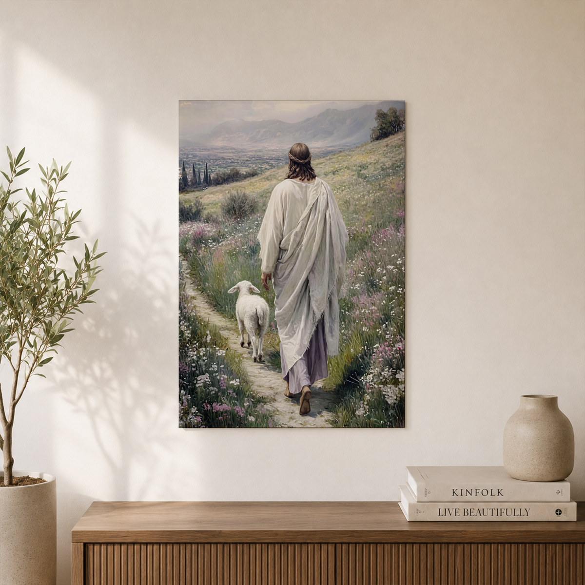 Good Shepherd Jesus Christian Wall Art, Vintage Lamb Cottage Faith Poster - Format: Unframed Paper Poster