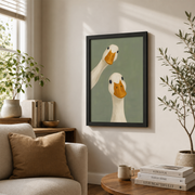 Goose Duo Wall Art Minimalist Animal Poster Funny Farmhouse Decor Sage Green Print Poster UNFRAMED - Format: Black Framed Poster
