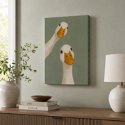 Goose Duo Wall Art Minimalist Animal Poster Funny Farmhouse Decor Sage Green Print Poster UNFRAMED - Format: Stretched Canvas