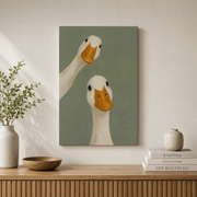 Goose Duo Wall Art Minimalist Animal Poster Funny Farmhouse Decor Sage Green Print Poster UNFRAMED - Format: Stretched Canvas