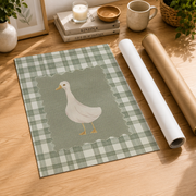 Goose Wall Art Sage Green Gingham Striped Poster Animal Nursery Decor Modern Room Accent UNFRAMED - Format: Rolled Canvas