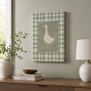 Goose Wall Art Sage Green Gingham Striped Poster Animal Nursery Decor Modern Room Accent UNFRAMED - Format: Stretched Canvas