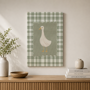Goose Wall Art Sage Green Gingham Striped Poster Animal Nursery Decor Modern Room Accent UNFRAMED - Format: Stretched Canvas