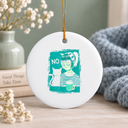 Goth Cat Coffee Dark Aesthetic Glass Ornament - Material: Circle Ceramic Ornament