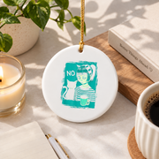 Goth Cat Coffee Dark Aesthetic Glass Ornament - Material: Circle Ceramic Ornament