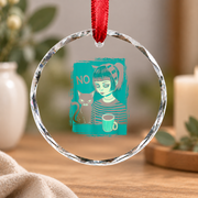 Goth Cat Coffee Dark Aesthetic Glass Ornament - Material: Circle Glass Ornament