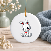 Goth Sad Bunny Alt Pastel Kawaii Creepy Doll Glass Ornament - Material: Circle Ceramic Ornament