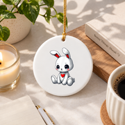 Goth Sad Bunny Alt Pastel Kawaii Creepy Doll Glass Ornament - Material: Circle Ceramic Ornament