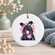 Goth Yami Kawaii Bunny Pastel Emo Creepy Graphic Glass Ornament - Material: Circle Ceramic Ornament