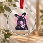Goth Yami Kawaii Bunny Pastel Emo Creepy Graphic Glass Ornament - Material: Circle Glass Ornament