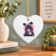 Goth Yami Kawaii Bunny Pastel Emo Creepy Graphic Glass Ornament - Material: Heart Ceramic Ornament