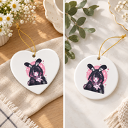 Goth Yami Kawaii Bunny Pastel Emo Creepy Graphic Glass Ornament - Material: Heart Ceramic Ornament