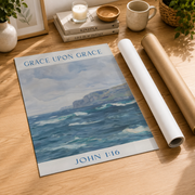 Grace Upon Grace Christian Wall Art Granddaughter Bible Verse Blue Coastal Poster Dorm Room Decor - Format: Rolled Canvas