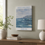 Grace Upon Grace Christian Wall Art Granddaughter Bible Verse Blue Coastal Poster Dorm Room Decor - Format: Stretched Canvas