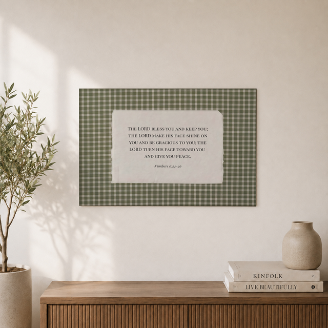 Green Gingham Christian Wall Art, The Blessing Rustic Scripture Poster - Format: Unframed Paper Poster