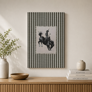 Green Striped Rodeo Wall Art Trendy Western Cowboy Poster Retro Mid-Century Modern Horse - Format: Stretched Canvas