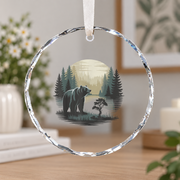 Grizzly Bear Nature Outdoor Camping Ceramic Ornament - Material: Circle Glass Ornament