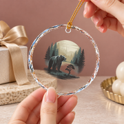 Grizzly Bear Nature Outdoor Camping Ceramic Ornament - Material: Circle Glass Ornament