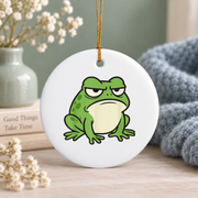 Grumpy Frog Toad Animal Lover Gift Glass Ornament - Material: Circle Ceramic Ornament