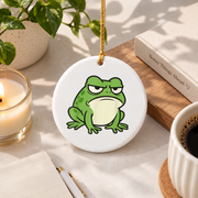 Grumpy Frog Toad Animal Lover Gift Glass Ornament - Material: Circle Ceramic Ornament
