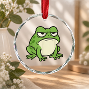Grumpy Frog Toad Animal Lover Gift Glass Ornament - Material: Circle Glass Ornament