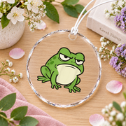 Grumpy Frog Toad Animal Lover Gift Glass Ornament - Material: Circle Glass Ornament