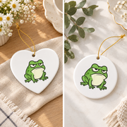 Grumpy Frog Toad Animal Lover Gift Glass Ornament - Material: Heart Ceramic Ornament