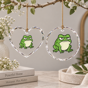 Grumpy Frog Toad Animal Lover Gift Glass Ornament - Material: Heart Glass Ornament