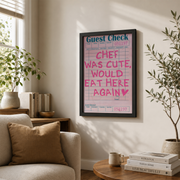 Guest Check Wall Art Chef Was Cute Kitchen Poster Pink Bar Cart Aesthetic Trendy Kitchen Decor - Format: Black Framed Poster