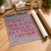 Guest Check Wall Art Chef Was Cute Kitchen Poster Pink Bar Cart Aesthetic Trendy Kitchen Decor - Format: Rolled Canvas