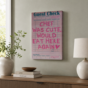 Guest Check Wall Art Chef Was Cute Kitchen Poster Pink Bar Cart Aesthetic Trendy Kitchen Decor - Format: Stretched Canvas