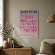 Guest Check Wall Art Chef Was Cute Kitchen Poster Pink Bar Cart Aesthetic Trendy Kitchen Decor - Format: Unframed Paper Poster