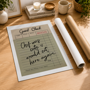 Guest Check Wall Art Chef Was Cute Retro Kitchen Poster Green Dining Room Decor Would Eat Here Again Unframed - Format: Rolled Canvas