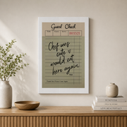 Guest Check Wall Art Chef Was Cute Retro Kitchen Poster Green Dining Room Decor Would Eat Here Again Unframed - Format: Stretched Canvas