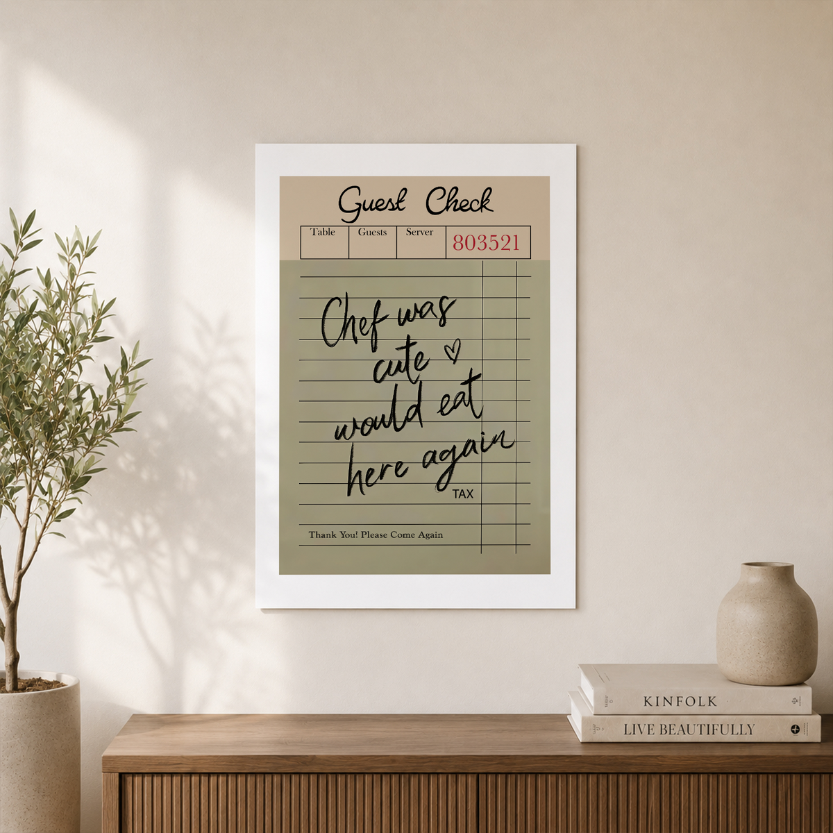 Guest Check Wall Art Chef Was Cute Retro Kitchen Poster Green Dining Room Decor Would Eat Here Again Unframed - Format: Unframed Paper Poster