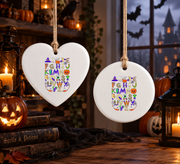 Halloween ABC Teacher Ornament with Classroom Design Glass Ornament - Material: Circle Ceramic Ornament