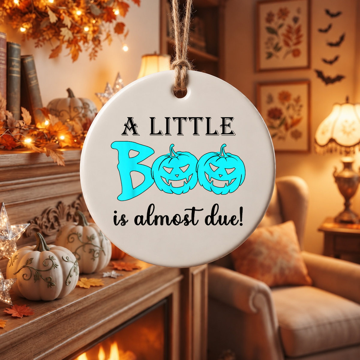 Halloween Baby Shower Boo Ornament for New Parents Glass Ornament - Material: Circle Ceramic Ornament