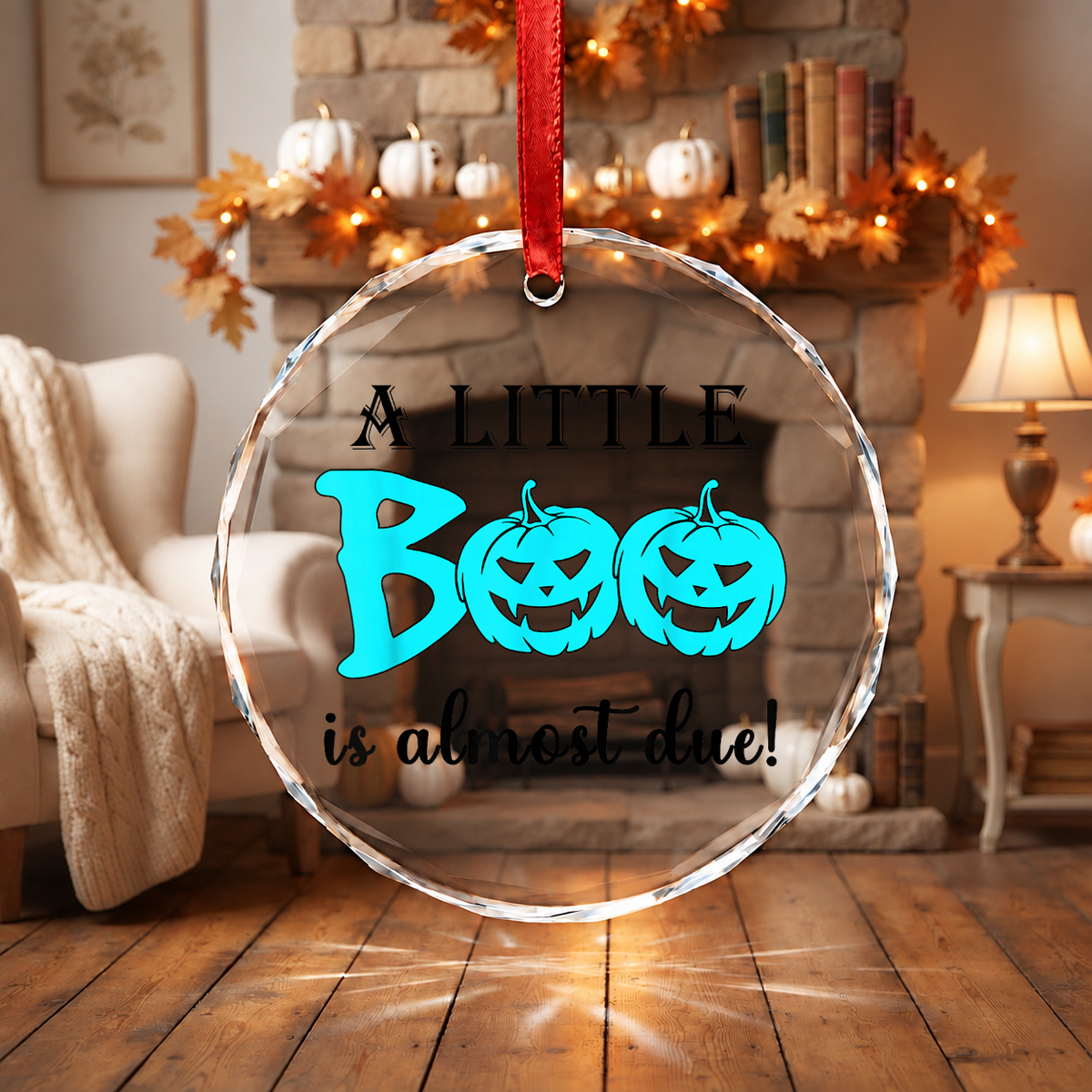 Halloween Baby Shower Boo Ornament for New Parents Glass Ornament - Material: Circle Glass Ornament