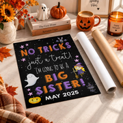 Halloween Big Sister Pregnancy Announcement Poster October Baby Reveal Chalkboard Sign - Format: Rolled Canvas