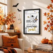 Halloween Candy Sign Trick Or Treat Poster Printable Night Welcome Wall Decor - Format: Black Framed Poster