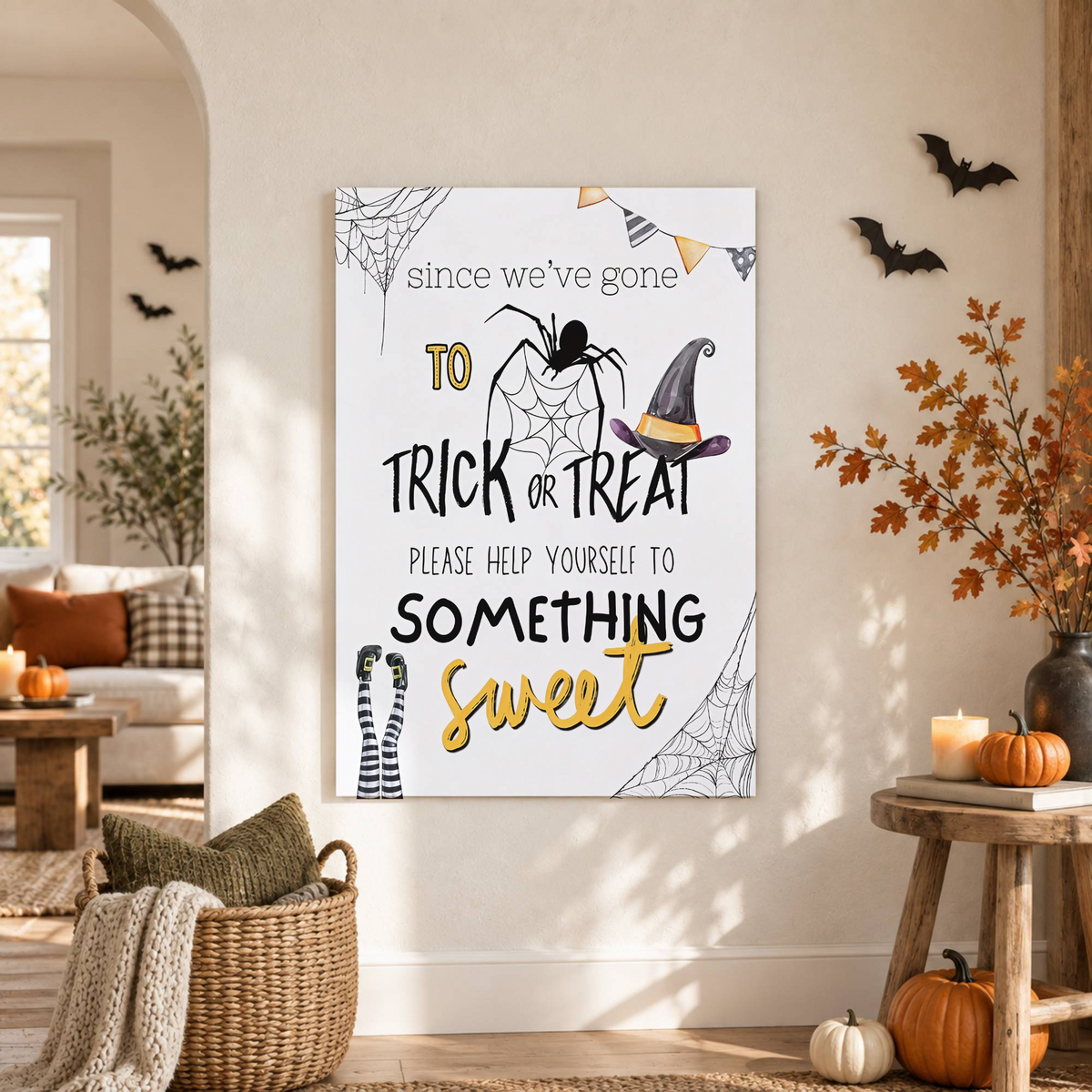 Halloween Candy Sign Trick Or Treat Poster Printable Night Welcome Wall Decor - Format: Unframed Paper Poster