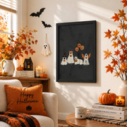 Halloween Dogs Art Print Cute Pet Wall Art Spooky Home Decor Poster - Format: Black Framed Poster