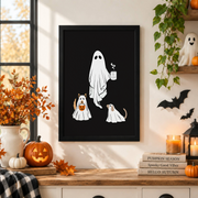 Halloween Ghost Dog Wall Art Cute Pet Lover Home Decor Spooky Dog Poster Print - Format: Black Framed Poster