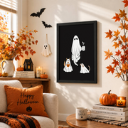 Halloween Ghost Dog Wall Art Cute Pet Lover Home Decor Spooky Dog Poster Print - Format: Black Framed Poster