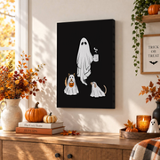 Halloween Ghost Dog Wall Art Cute Pet Lover Home Decor Spooky Dog Poster Print - Format: Stretched Canvas